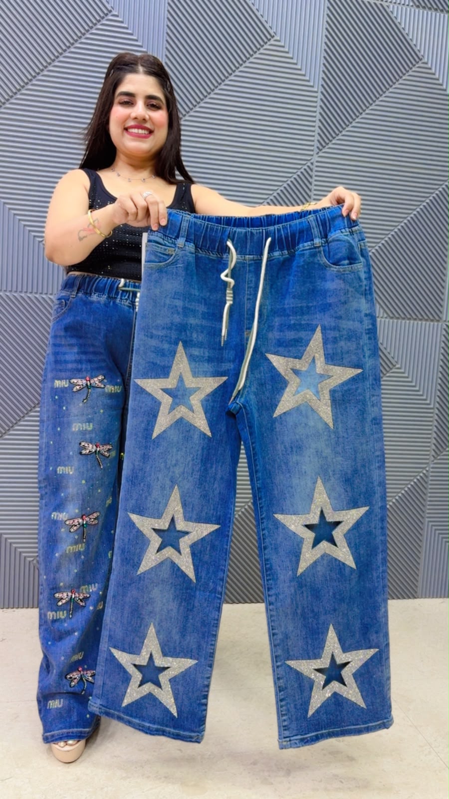 BEAUTIFUL DENIM STAR PRINTED BOTTOM GGR5254 Girls Glitters