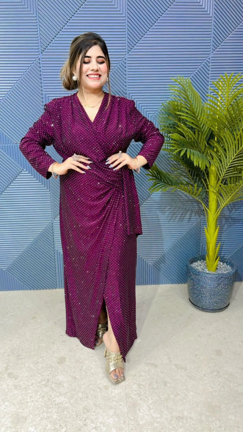 Beautiful Designer Partywear Imported Dress With Swarovski Work GGR742