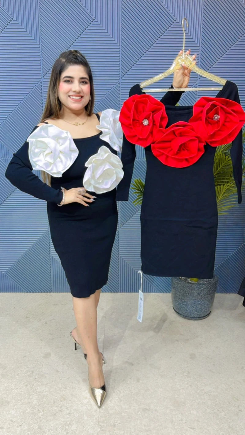 Beautiful Flower Work Knitted Dress GGR729