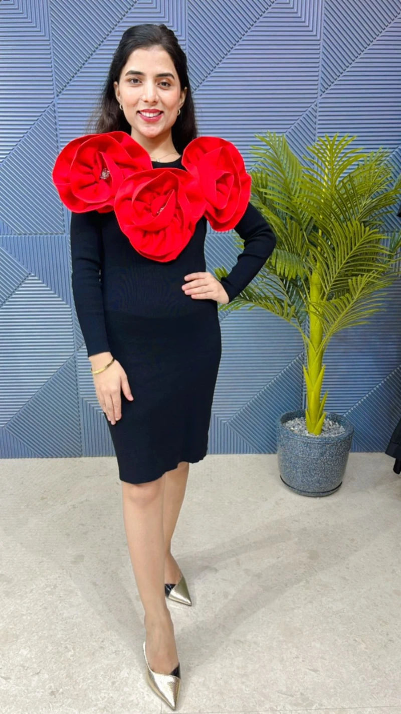 Beautiful Flower Work Knitted Dress GGR729