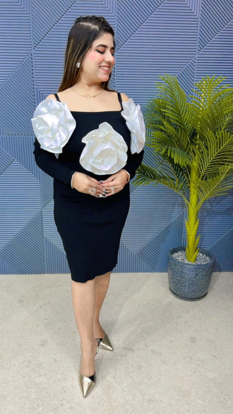 Beautiful Flower Work Knitted Dress GGR729