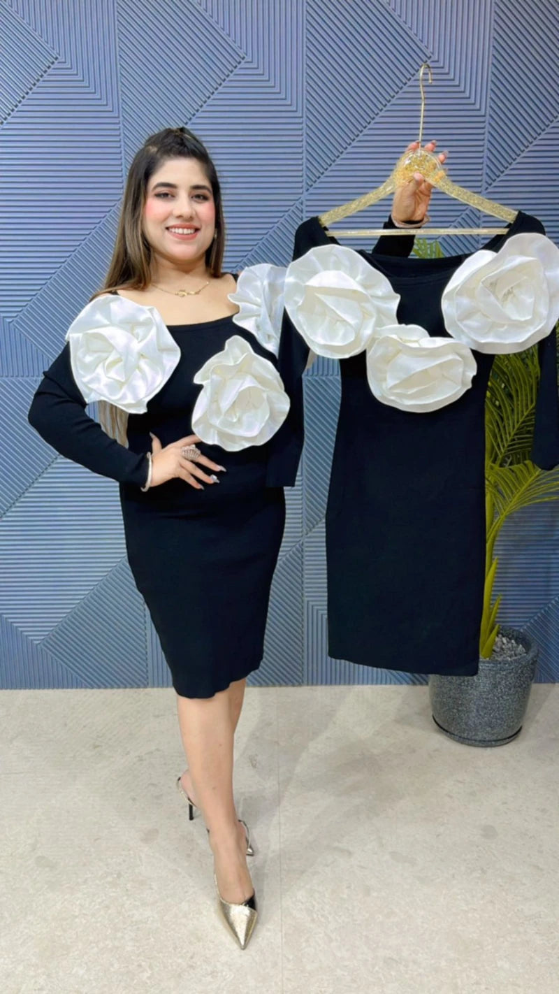 Beautiful Flower Work Knitted Dress GGR729