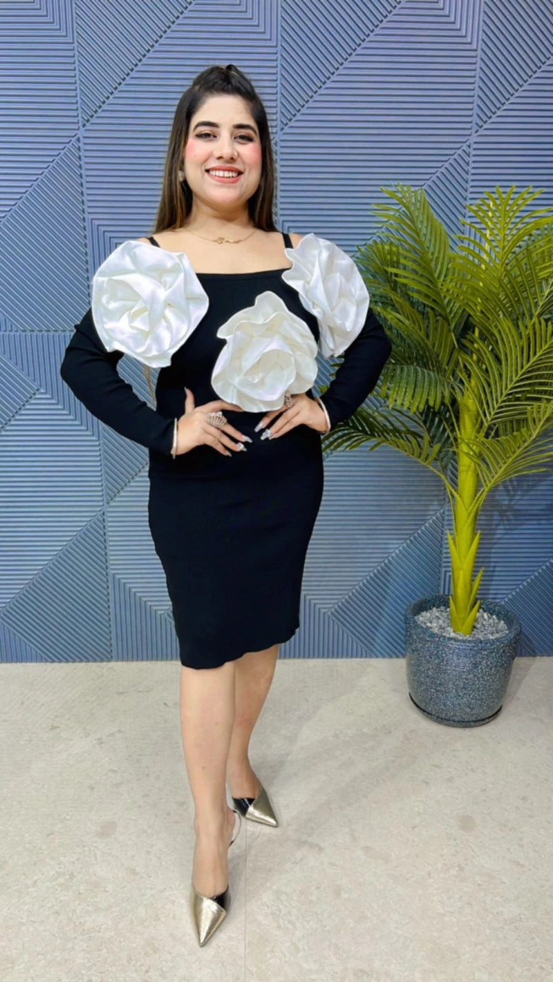 Beautiful Flower Work Knitted Dress GGR729
