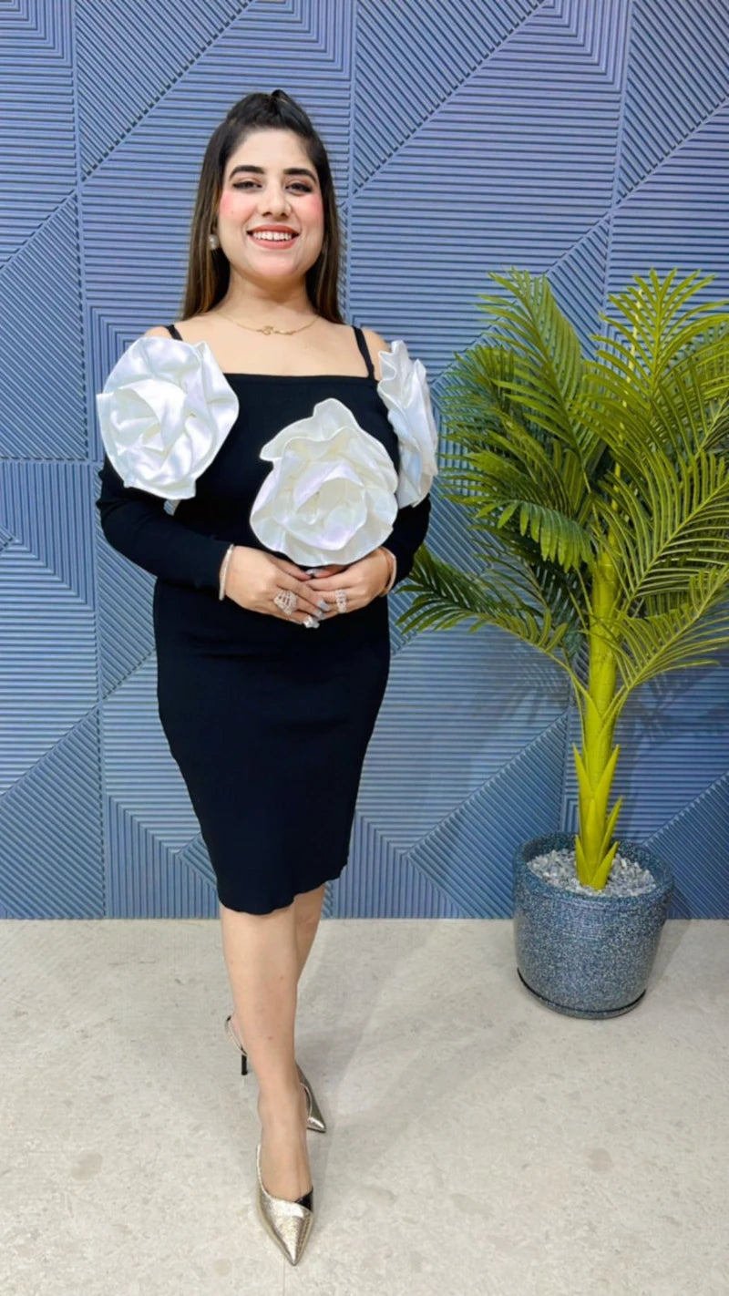Beautiful Flower Work Knitted Dress GGR729
