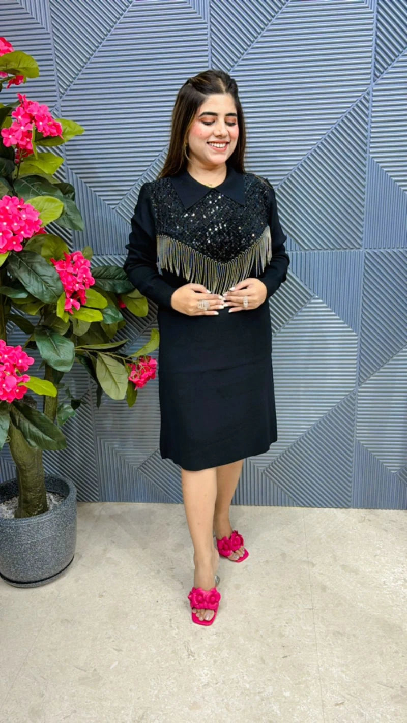 Beautiful Knitted Dress With Tassel Work GGR550
