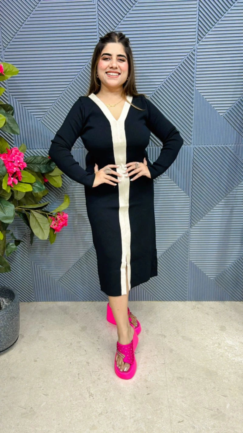 Beautiful Knitted V-Neck Dress GGR563