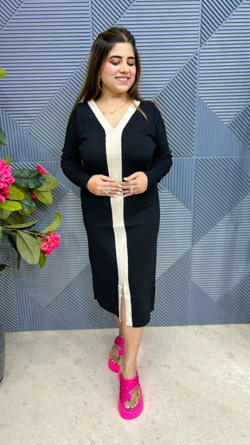 Beautiful Knitted V-Neck Dress GGR563