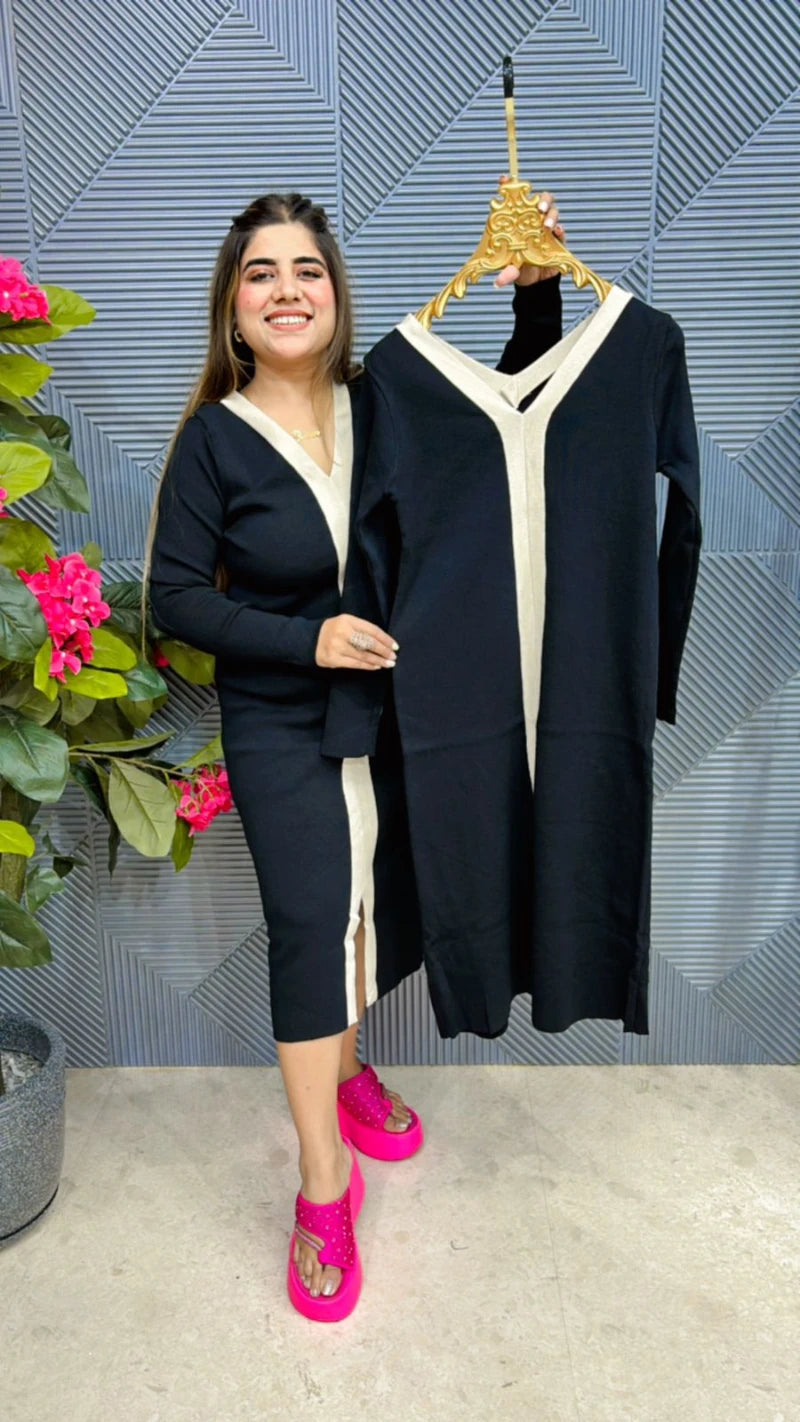 Beautiful Knitted V-Neck Dress GGR563