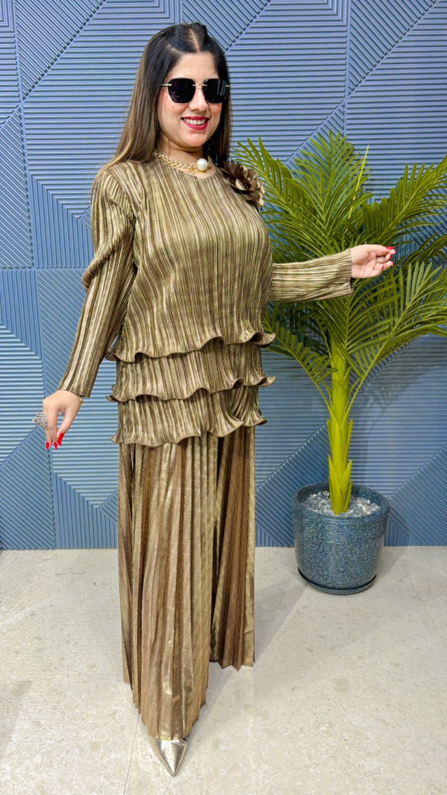 Beautiful Partywear Cordset In Golden GGR1064