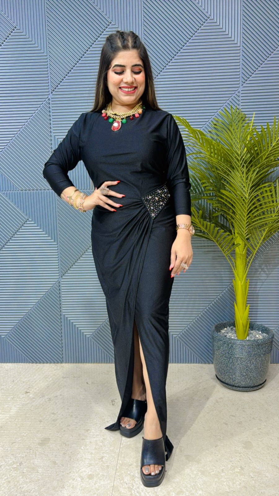 Beautiful Partywear Dress With Front Slit GGR1134