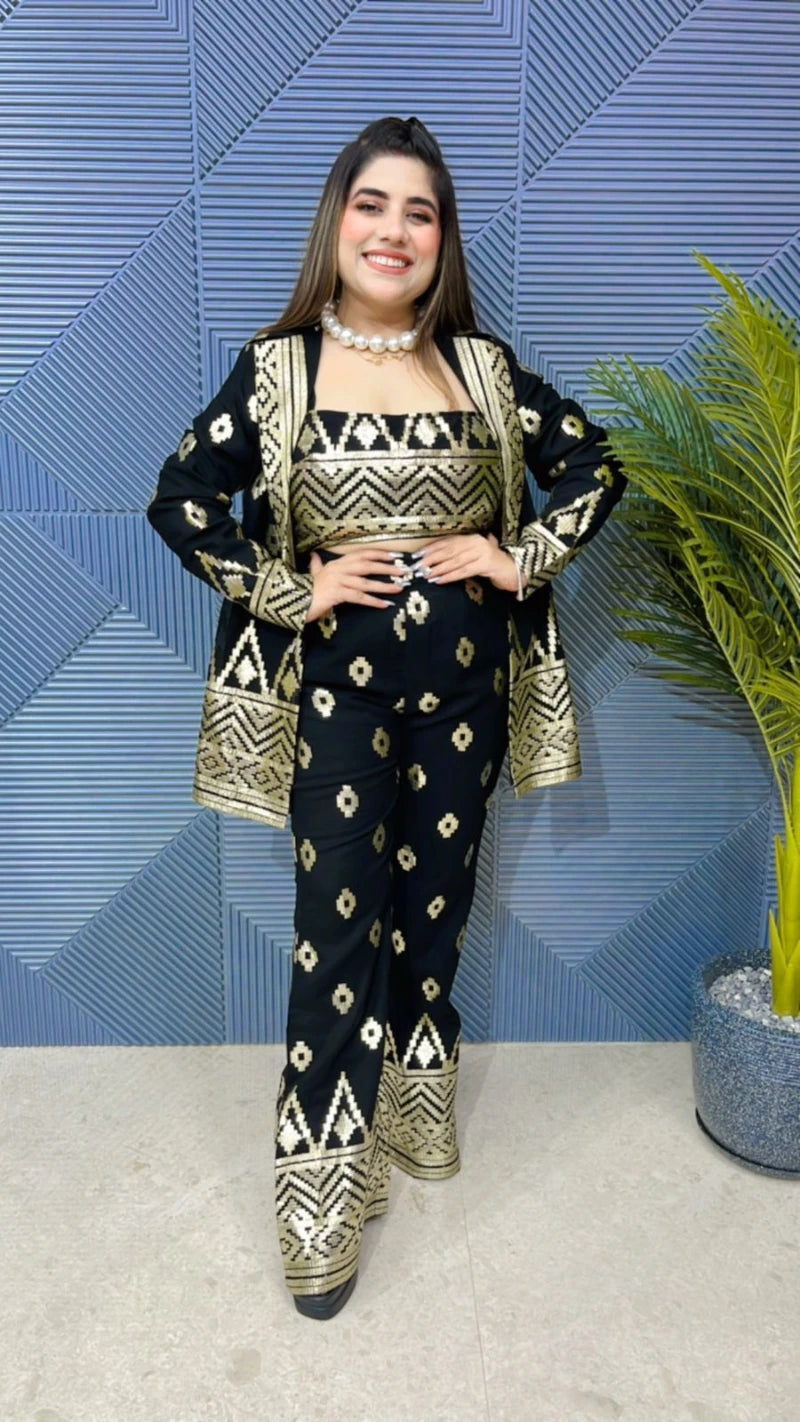 Beautiful Partywear Three Piece Cord Set With Resham Work GGR725