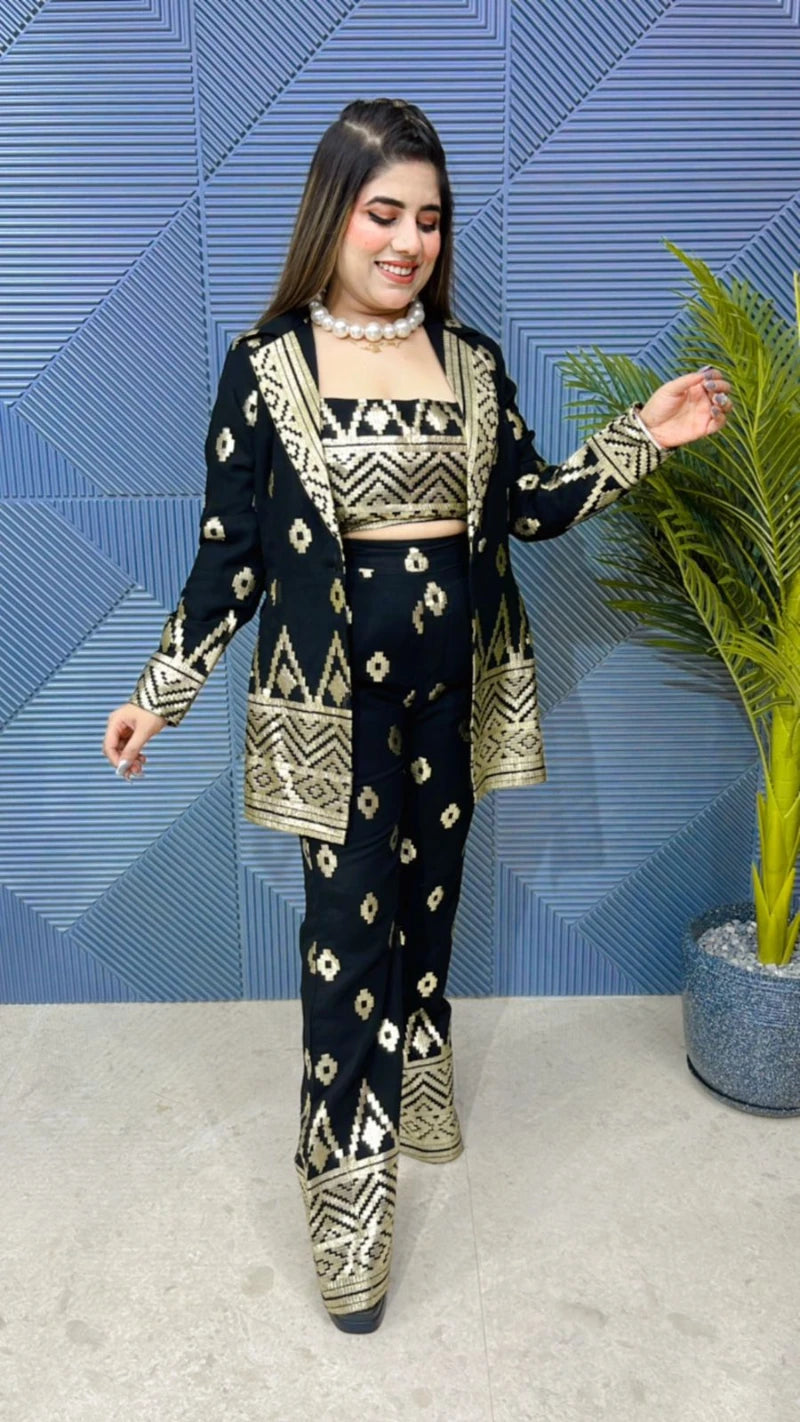 Beautiful Partywear Three Piece Cord Set With Resham Work GGR725