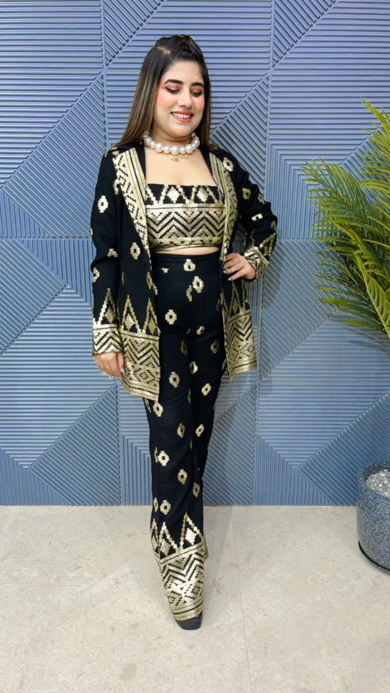 Beautiful Partywear Three Piece Cord Set With Resham Work GGR725