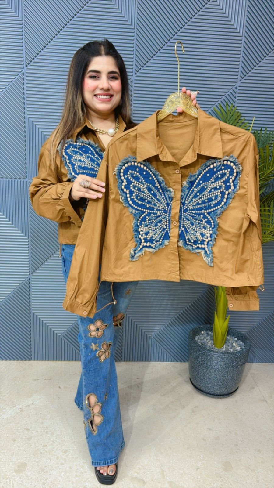 Cotton Butterfly Top With Beautiful Denim Patch GGR1291