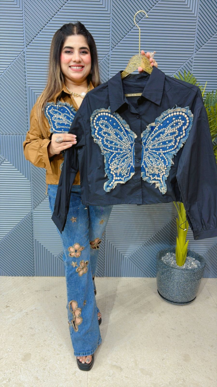 Cotton Butterfly Top With Beautiful Denim Patch GGR1291