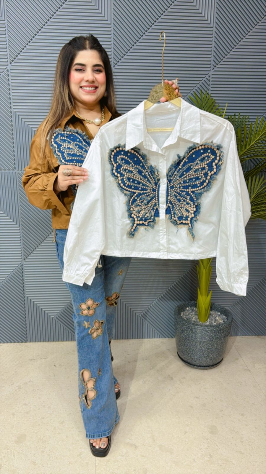 Cotton Butterfly Top With Beautiful Denim Patch GGR1291