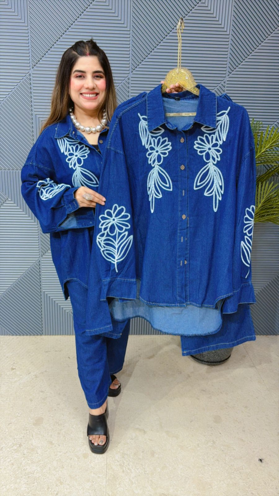 Cotton denim corset With Beautiful Embroidery GGR1276