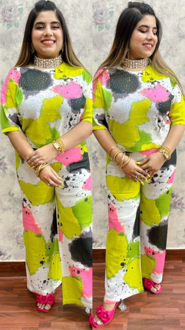 Crop Knitted Cord Set With Swarovski Work GGR049
