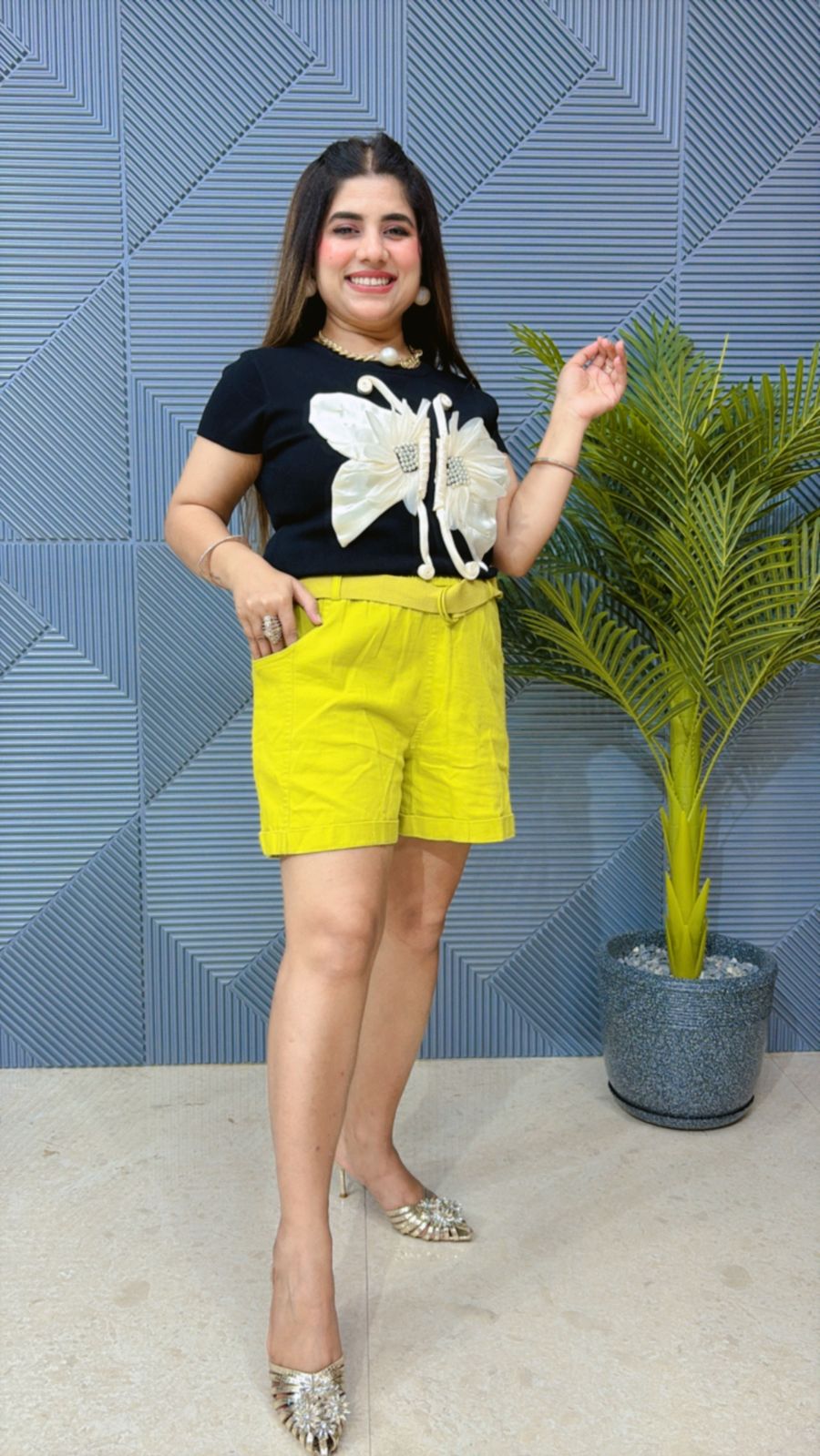Denim Cotton Shorts With Belt GGR1290