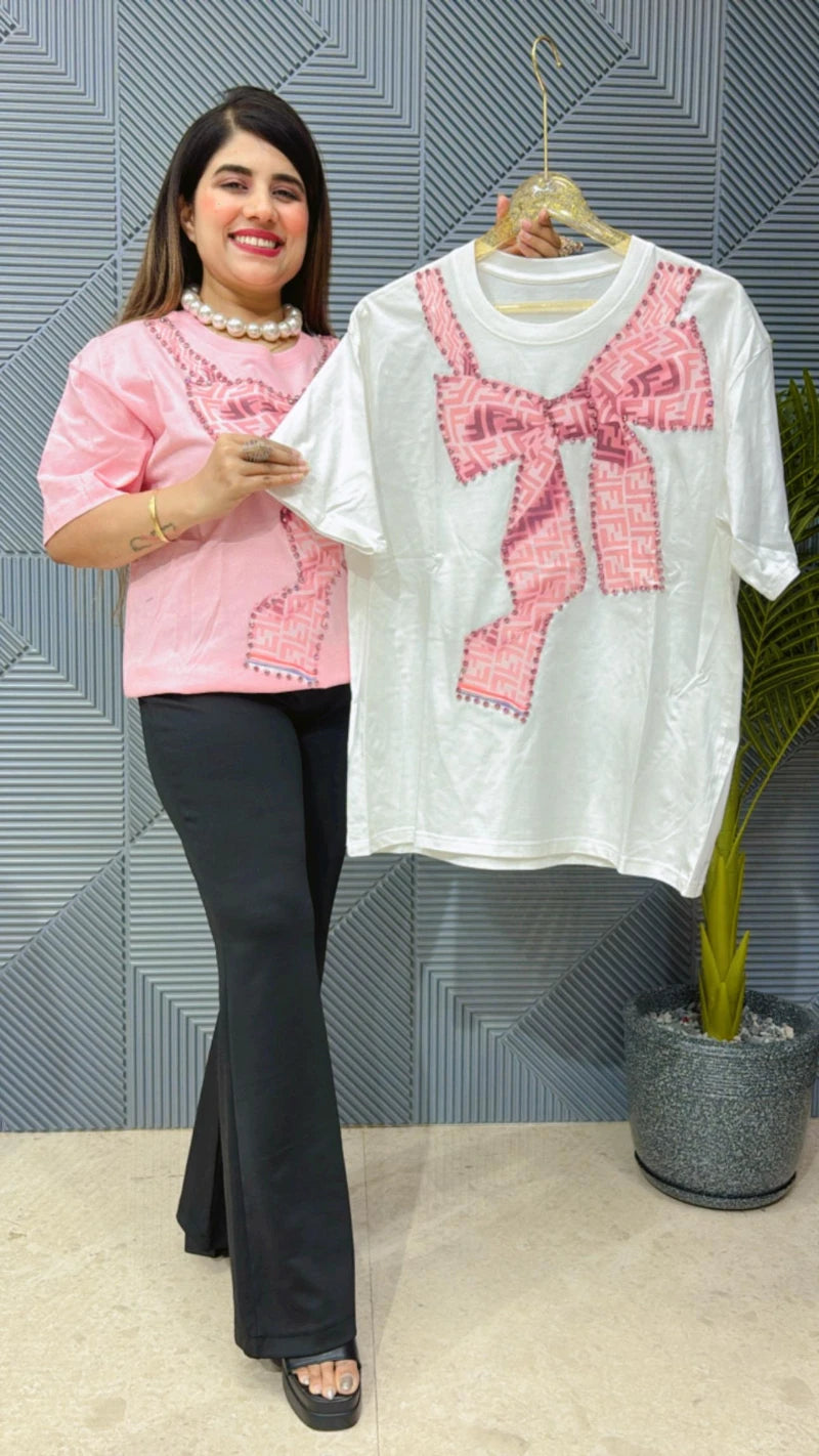 BOW T-SHIRT WITH STUDDED WORK GGR1585