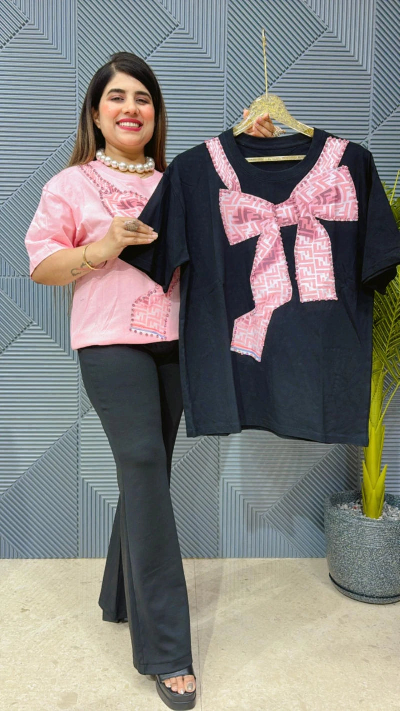 BOW T-SHIRT WITH STUDDED WORK GGR1585