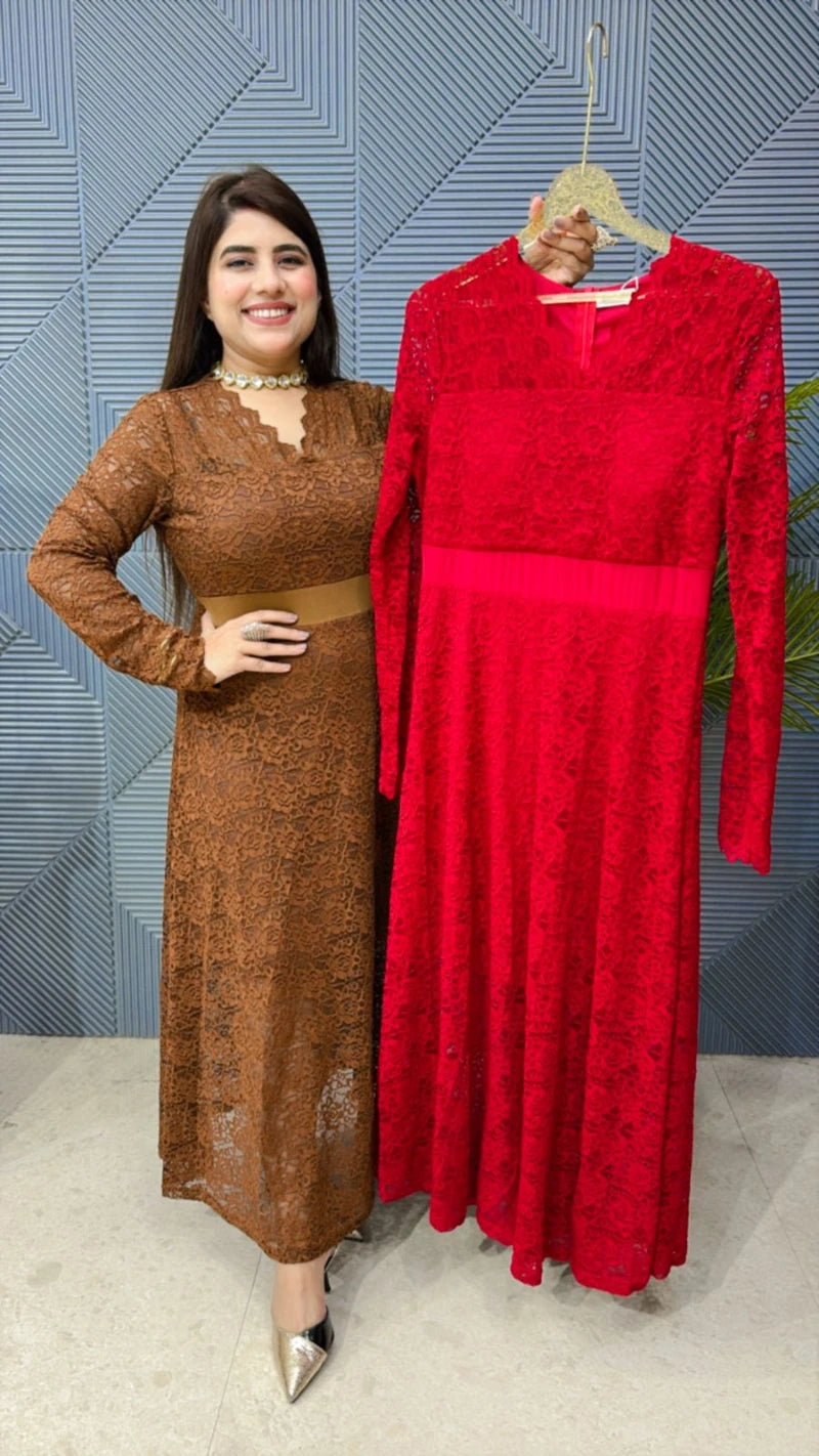 PREMIUM PADED LACEWORK DRESS WITH LINING GGR1868