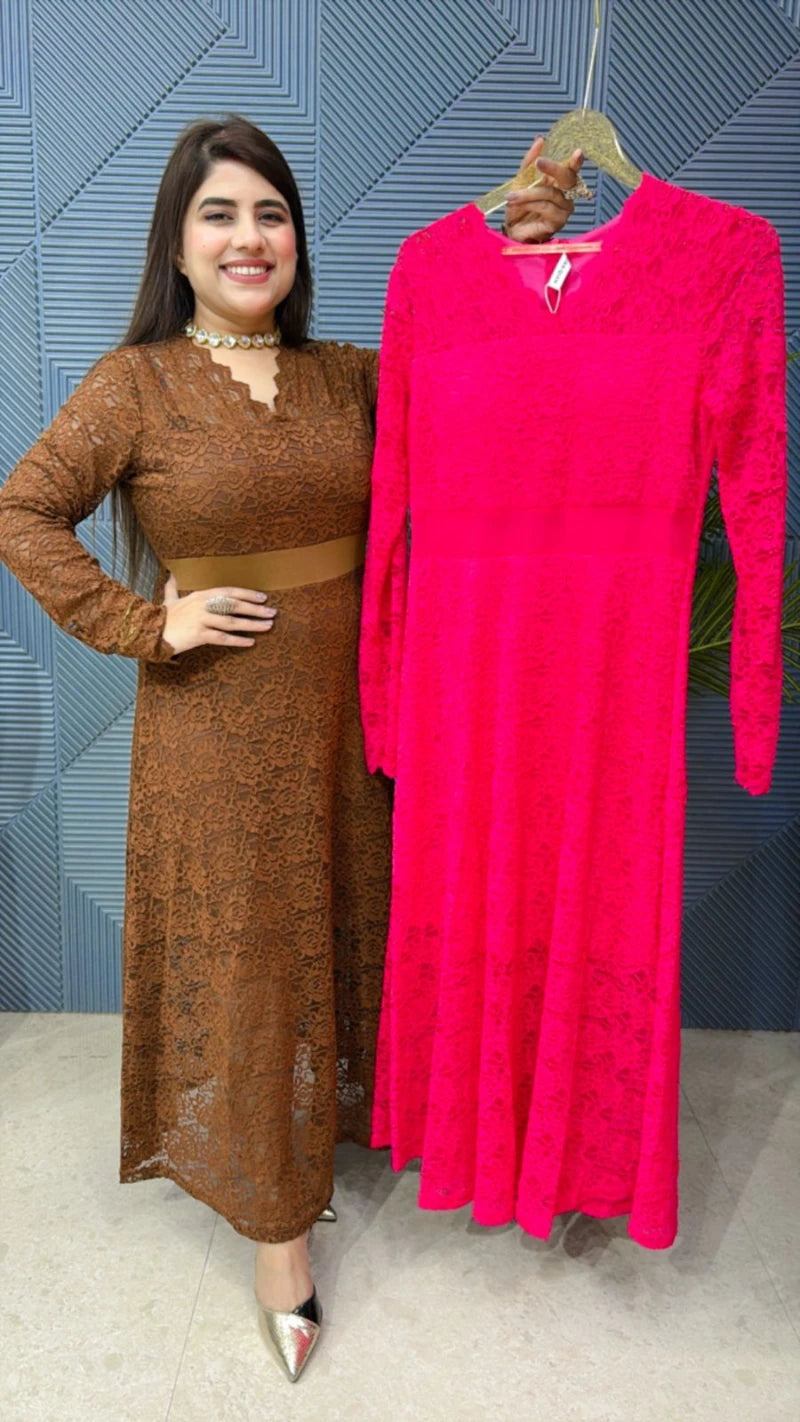 PREMIUM PADED LACEWORK DRESS WITH LINING GGR1868