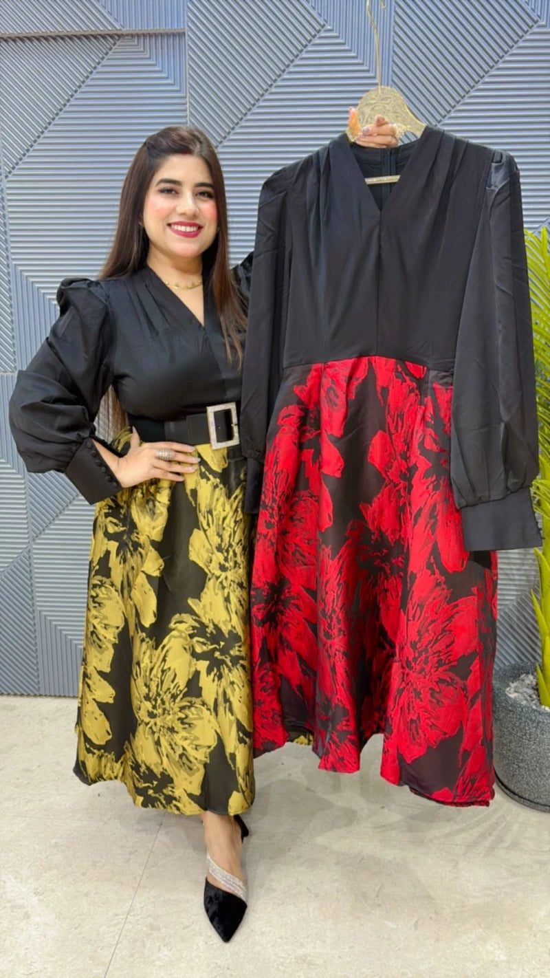 PREMIUM SETON FEBRIC DRESS WITH BELT GGR2003