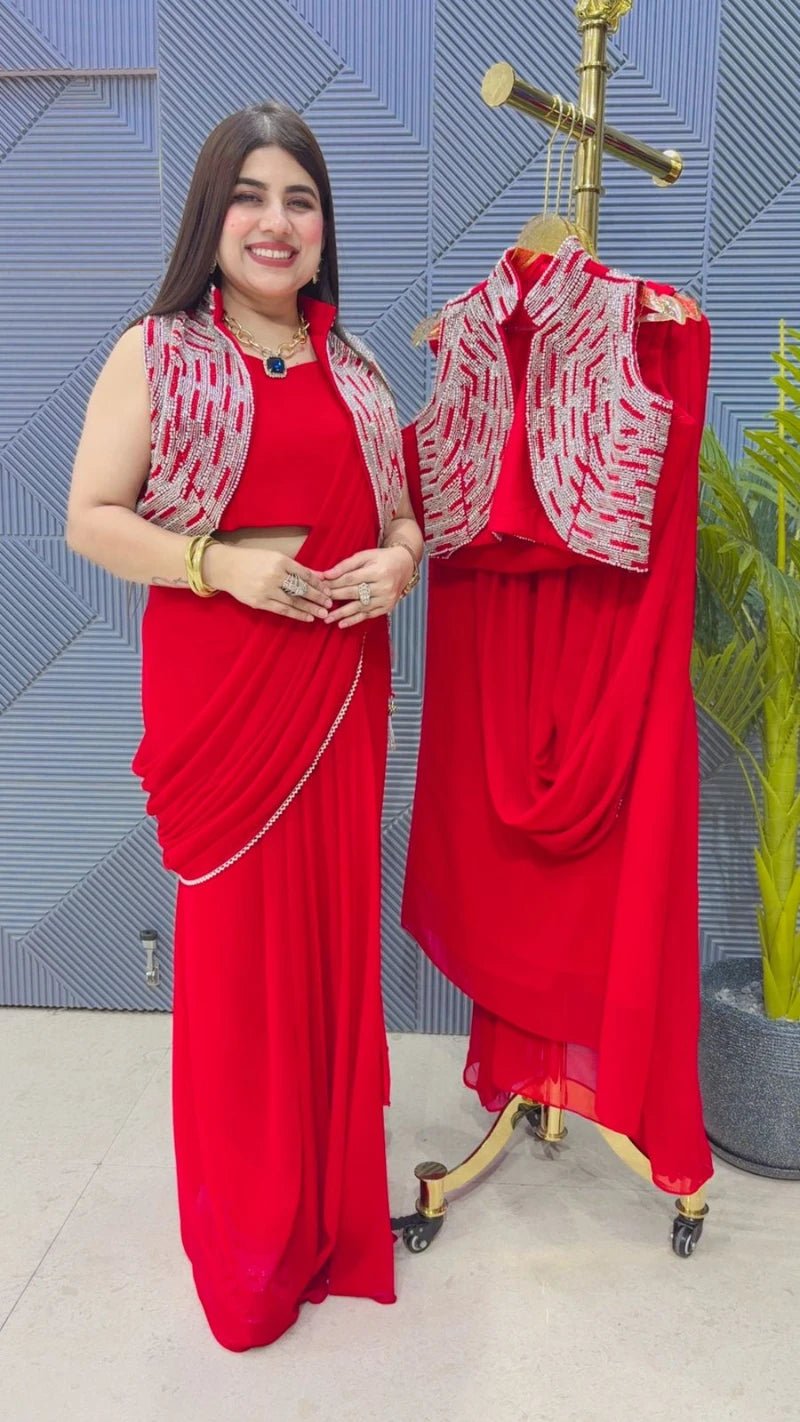 PREMIUM 3 PCS SAREE SET GGR3256