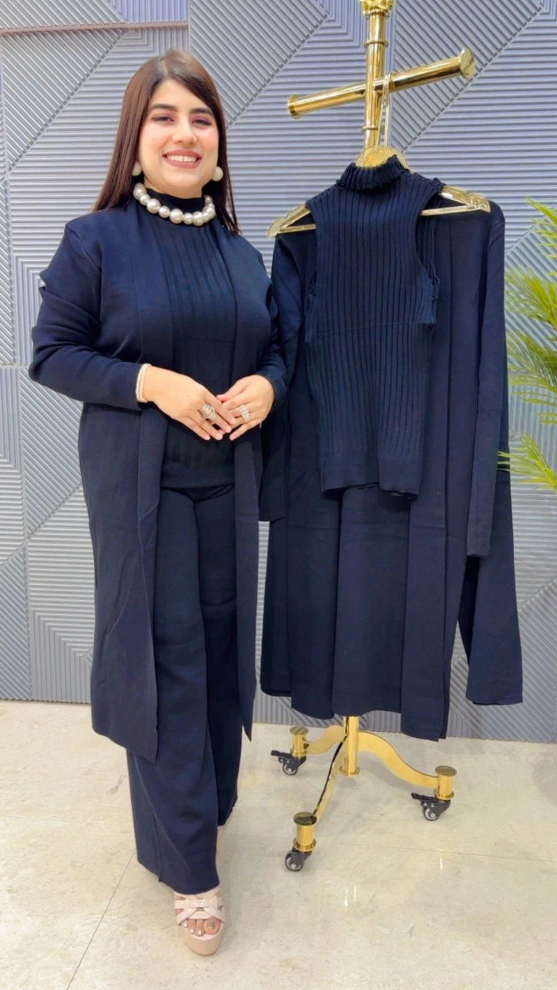 PREMIUM 3 PCS HIGH NECK CO-ORD SET WITH SHRUG GGR3262