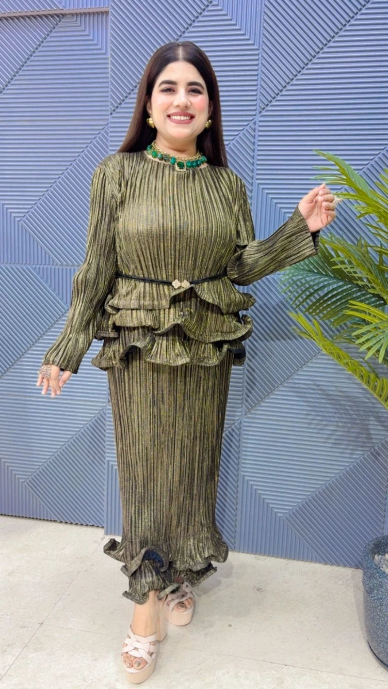 PREMIUM WRINKE CORDSET WITH BELT GGR3613