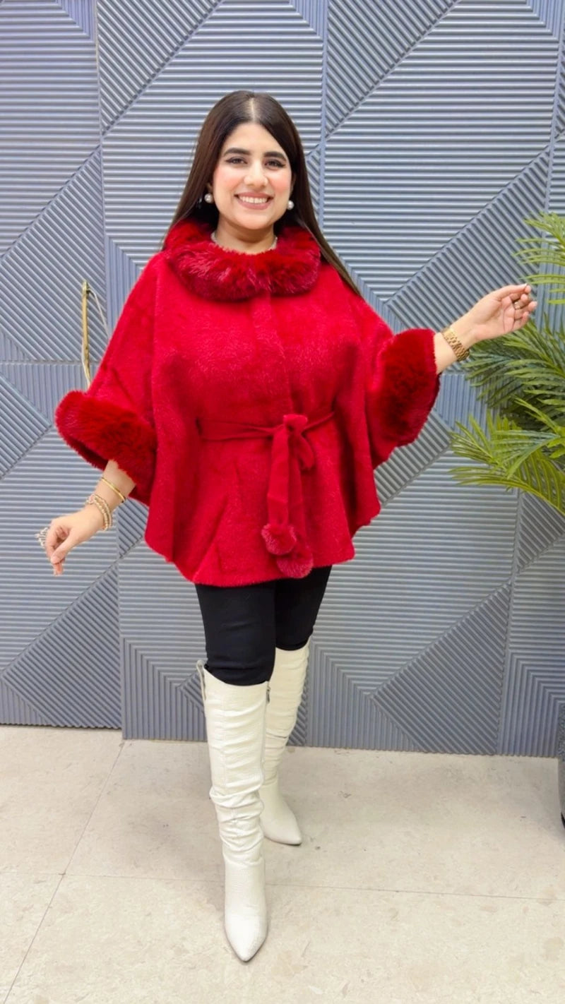PREMIUM WINTERWEAR FURR CAPE WITH BELT GGR3646