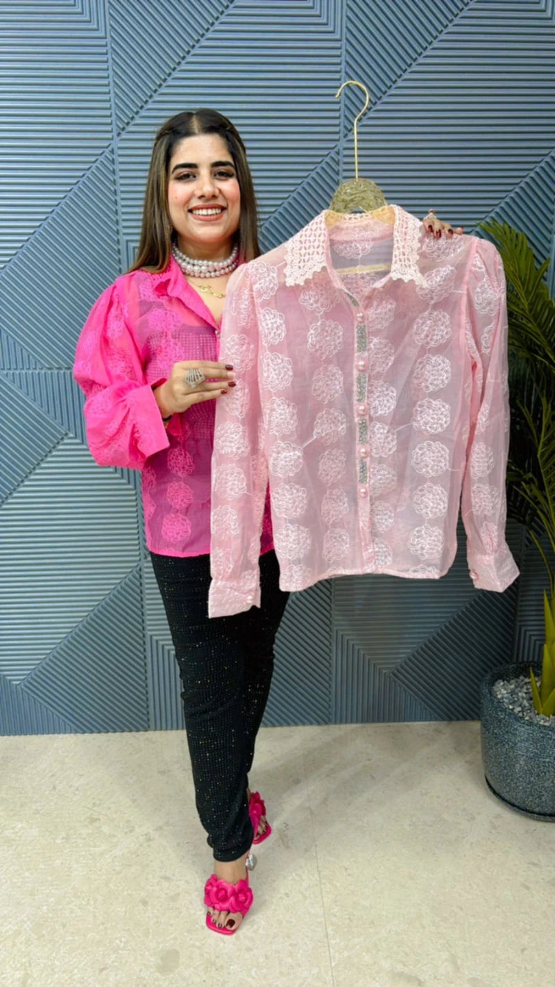 Imported Fabric Organza Top With Embroidery Work GGR583