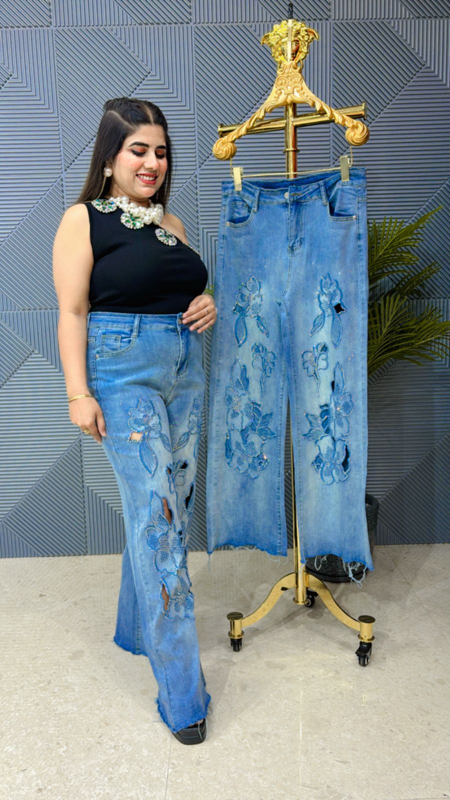 Jeans With Flower Studied Work GGR1224
