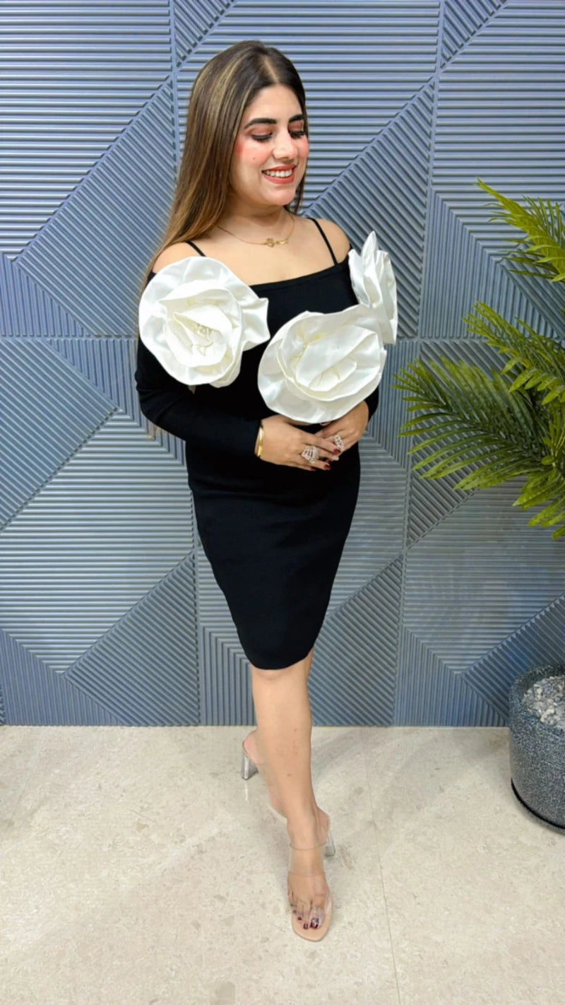 Knitted Fabric Off- Shoulder Dress GGR573