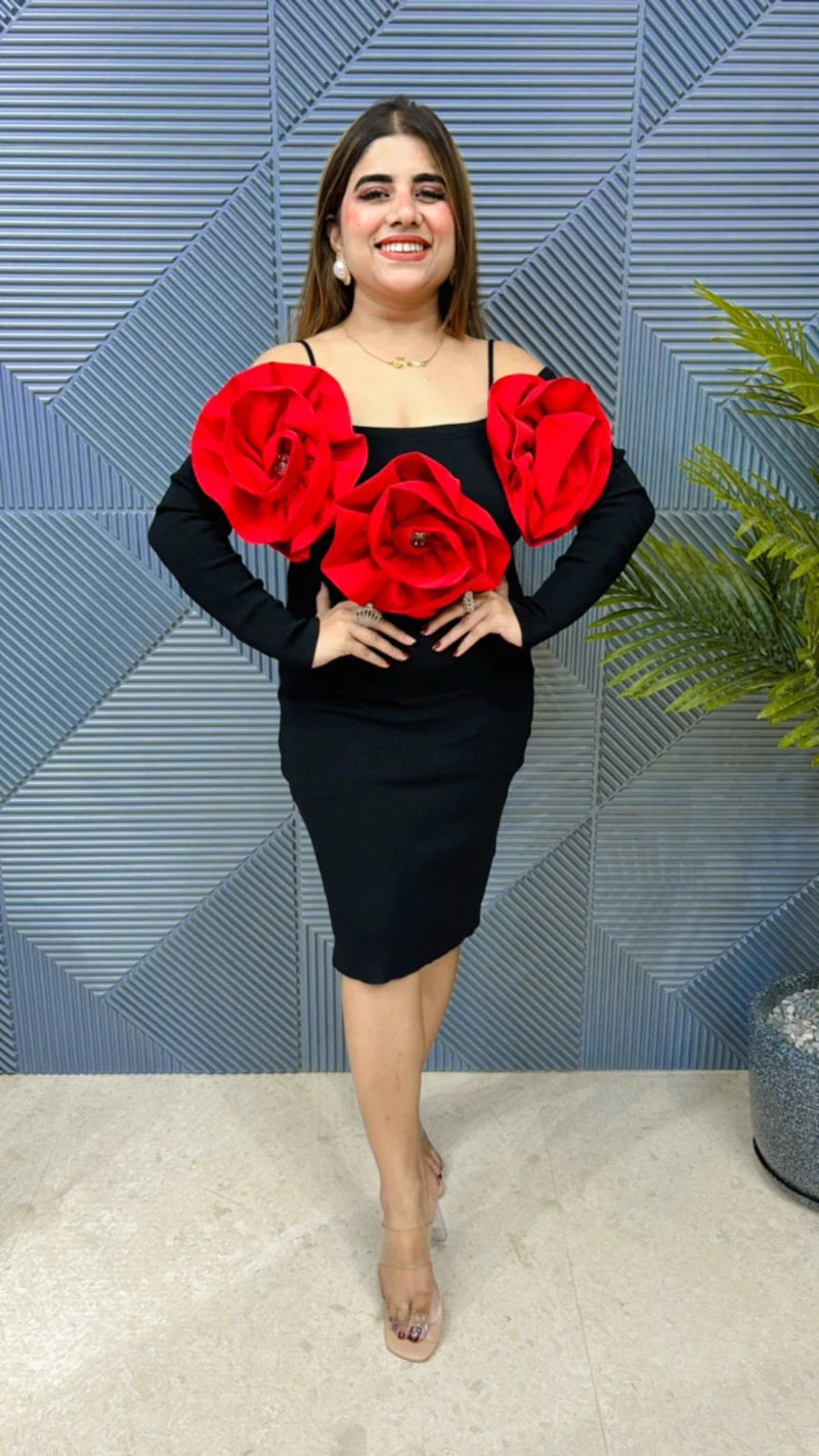 Knitted Fabric Off- Shoulder Dress GGR574