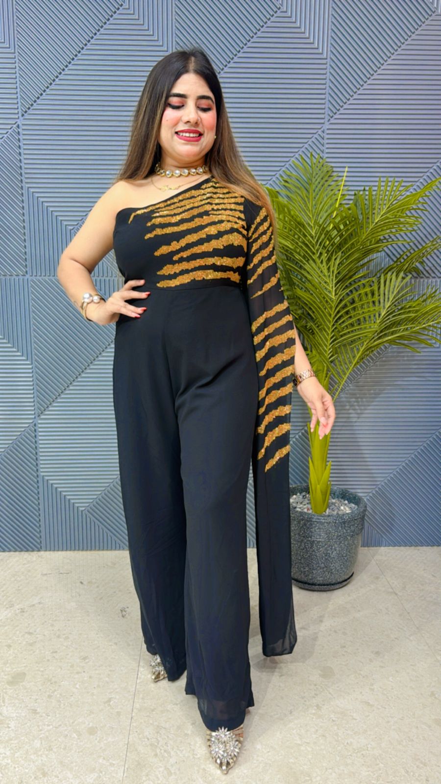 One Shoulder Jumpsuit With Front Suroskie Work GGR1173