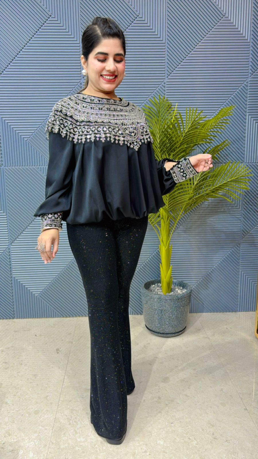 Partywear Satin Top With Cut Dana Work On Neck GGR1017
