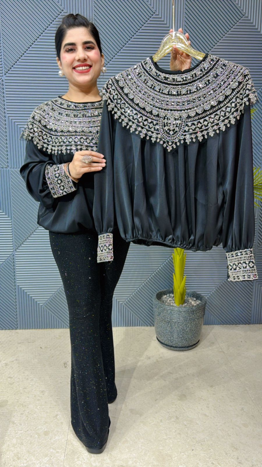 Partywear Satin Top With Cut Dana Work On Neck GGR1017