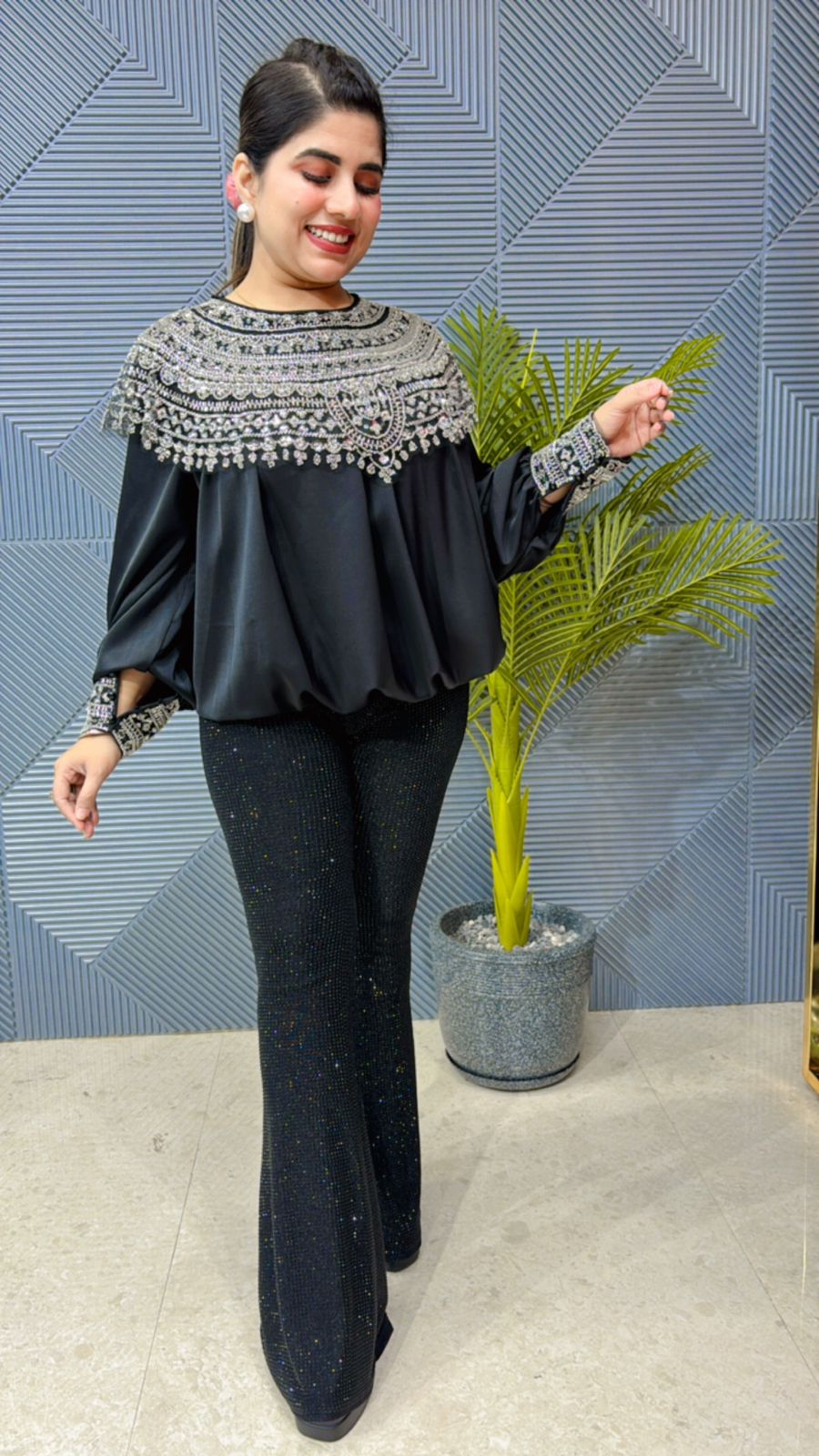 Partywear Satin Top With Cut Dana Work On Neck GGR1017