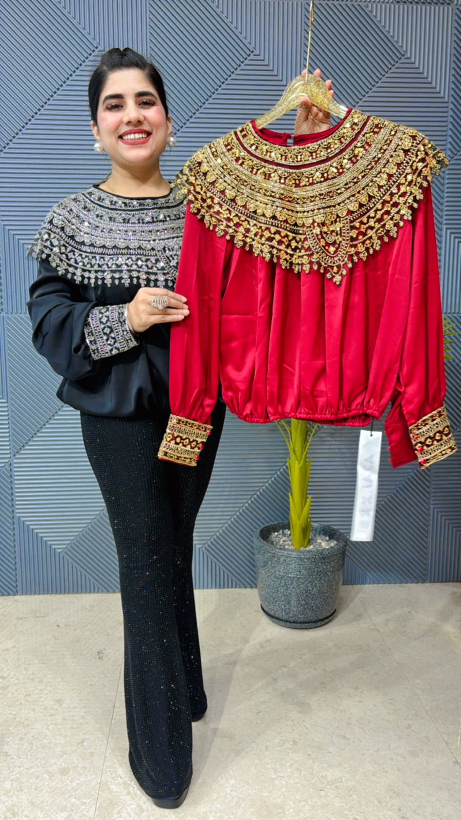 Partywear Satin Top With Cut Dana Work On Neck GGR1017