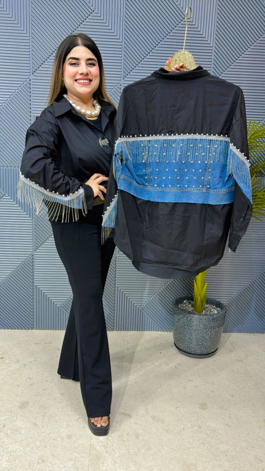 Premium Denim Shirt With Tassels GGR1189