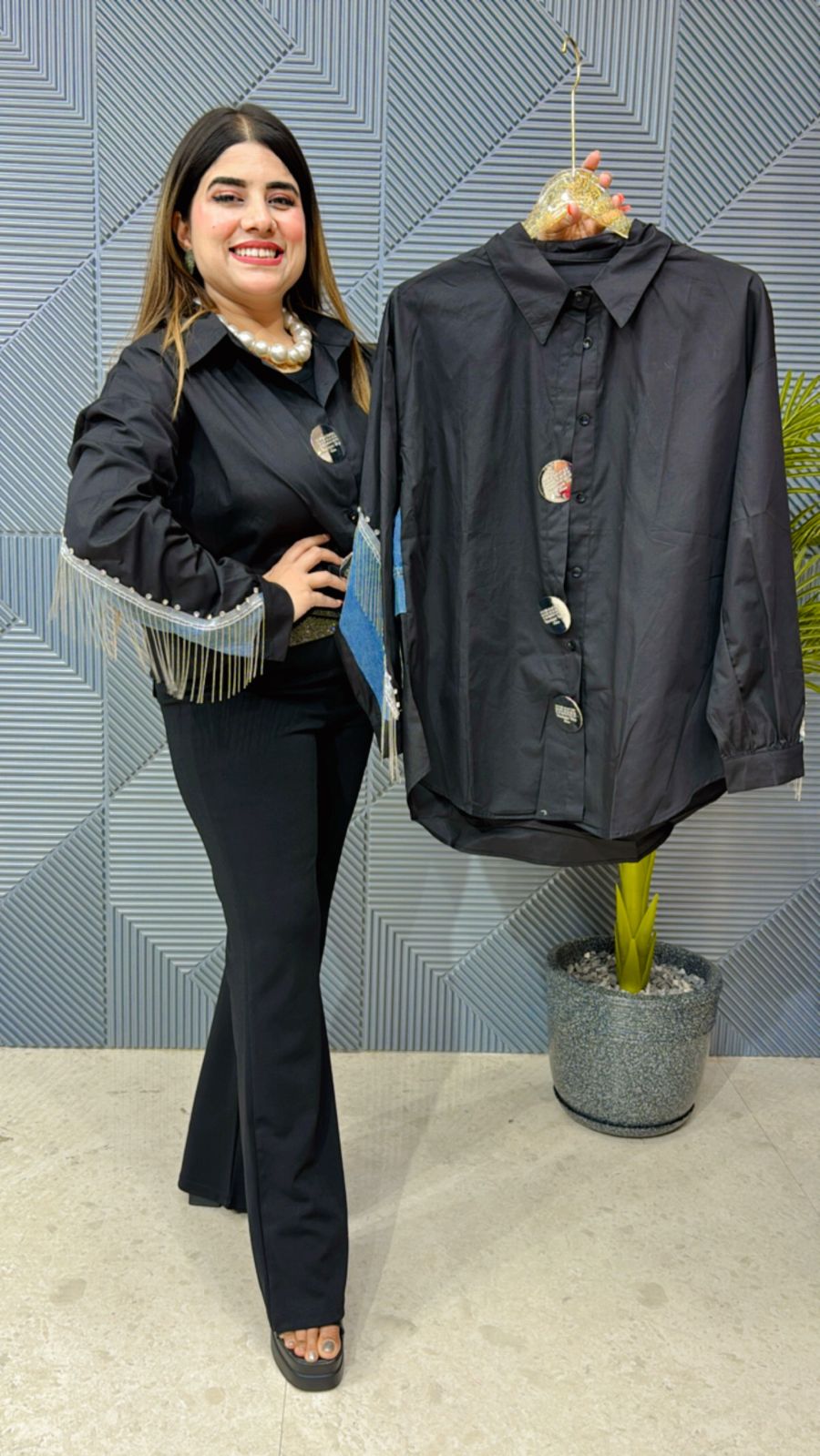 Premium Denim Shirt With Tassels GGR1189