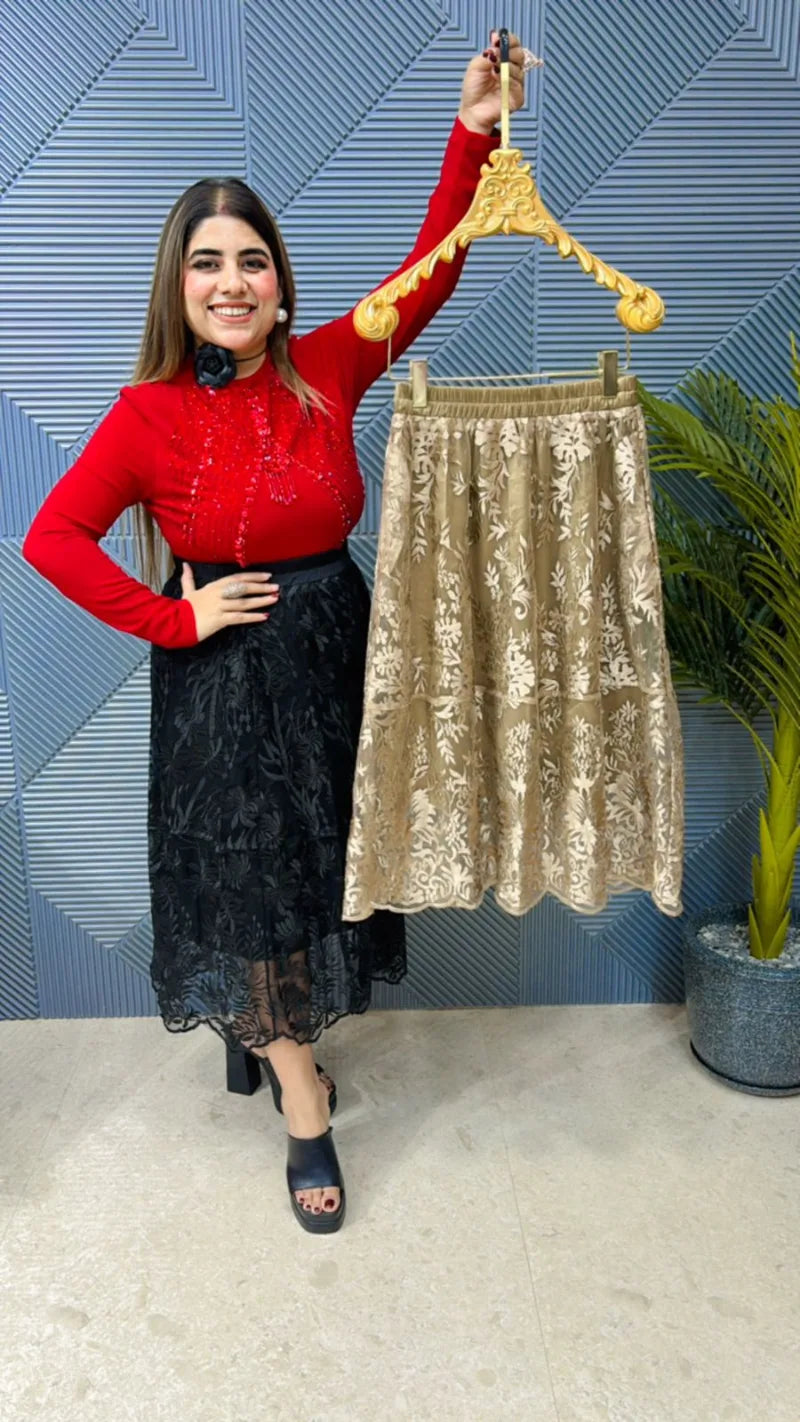 Premium Embroidered Skirt: Imported Lycra Stretch Fabric with Exceptional Quality GGR625