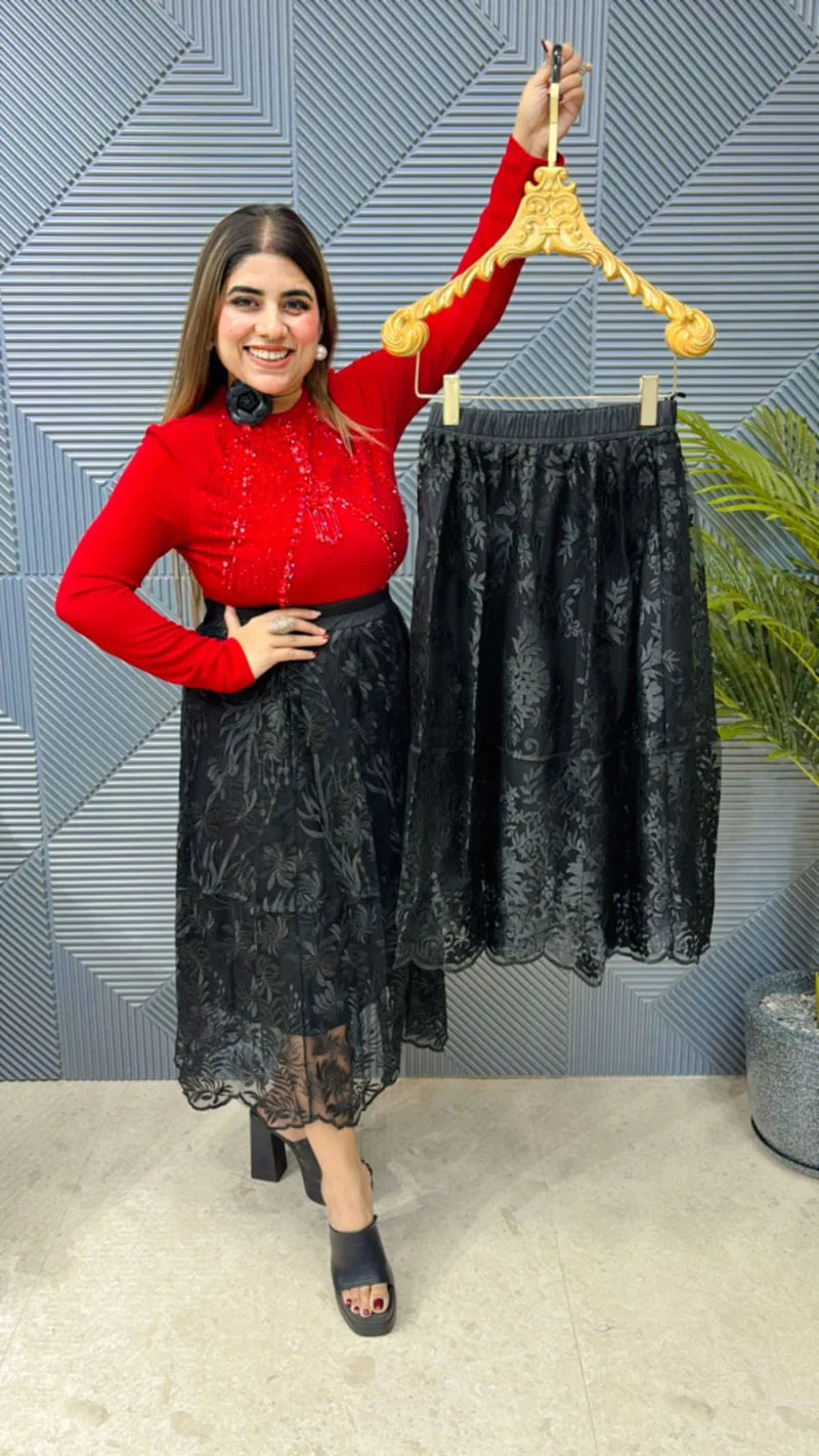 Premium Embroidered Skirt: Imported Lycra Stretch Fabric with Exceptional Quality GGR625