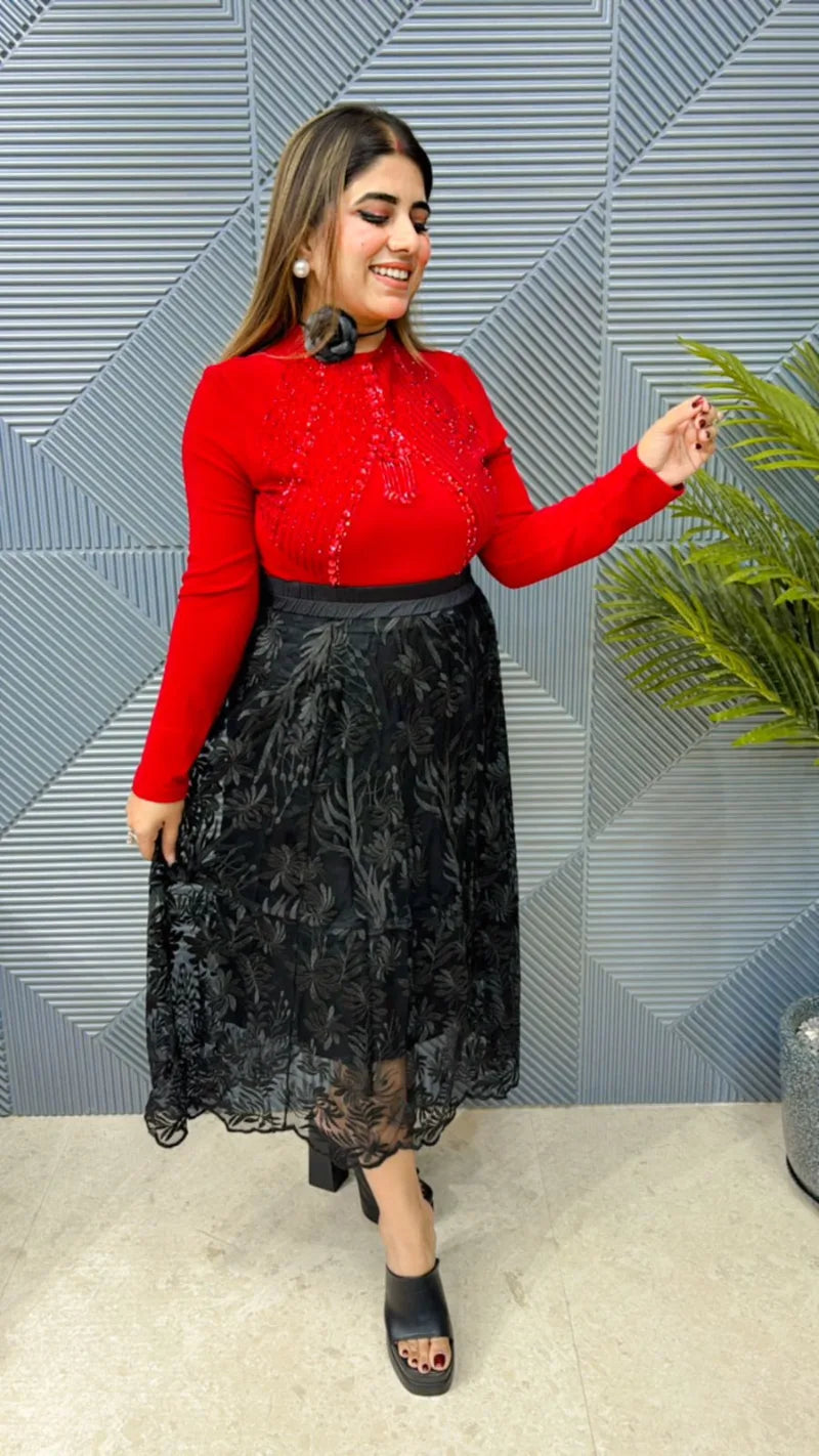Premium Embroidered Skirt: Imported Lycra Stretch Fabric with Exceptional Quality GGR625