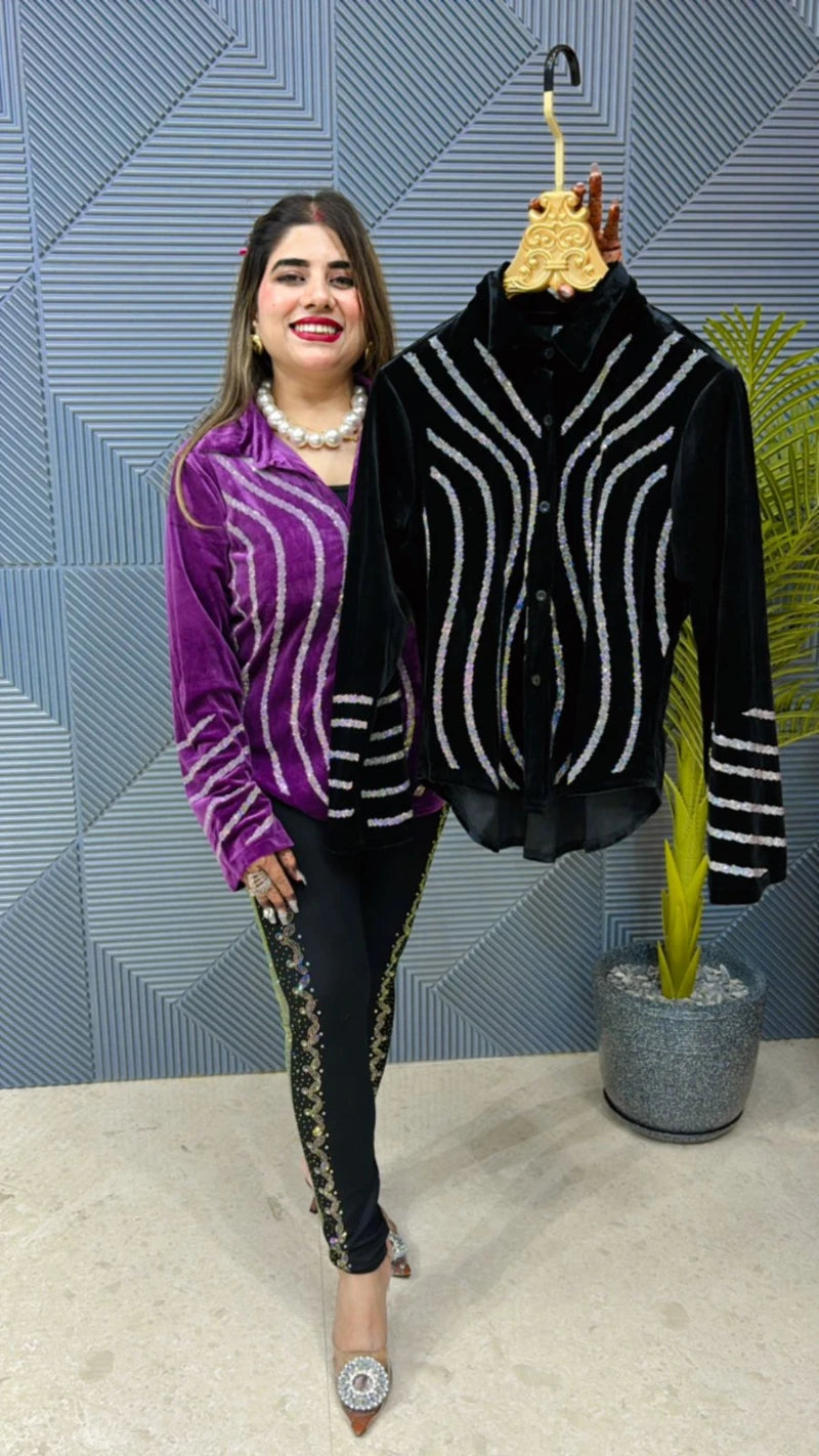 Premium Imported Velvet Top With Front Swarovski Work GGR693