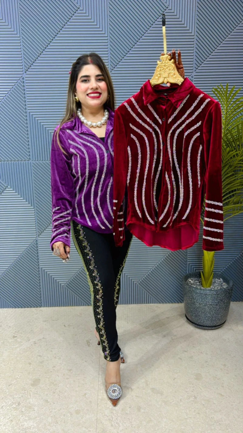 Premium Imported Velvet Top With Front Swarovski Work GGR693