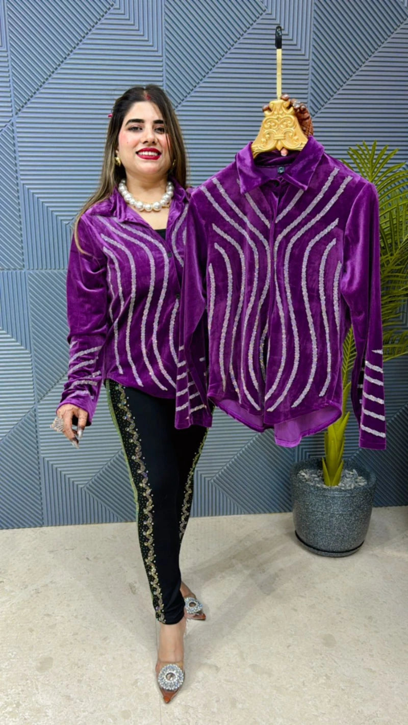 Premium Imported Velvet Top With Front Swarovski Work GGR693