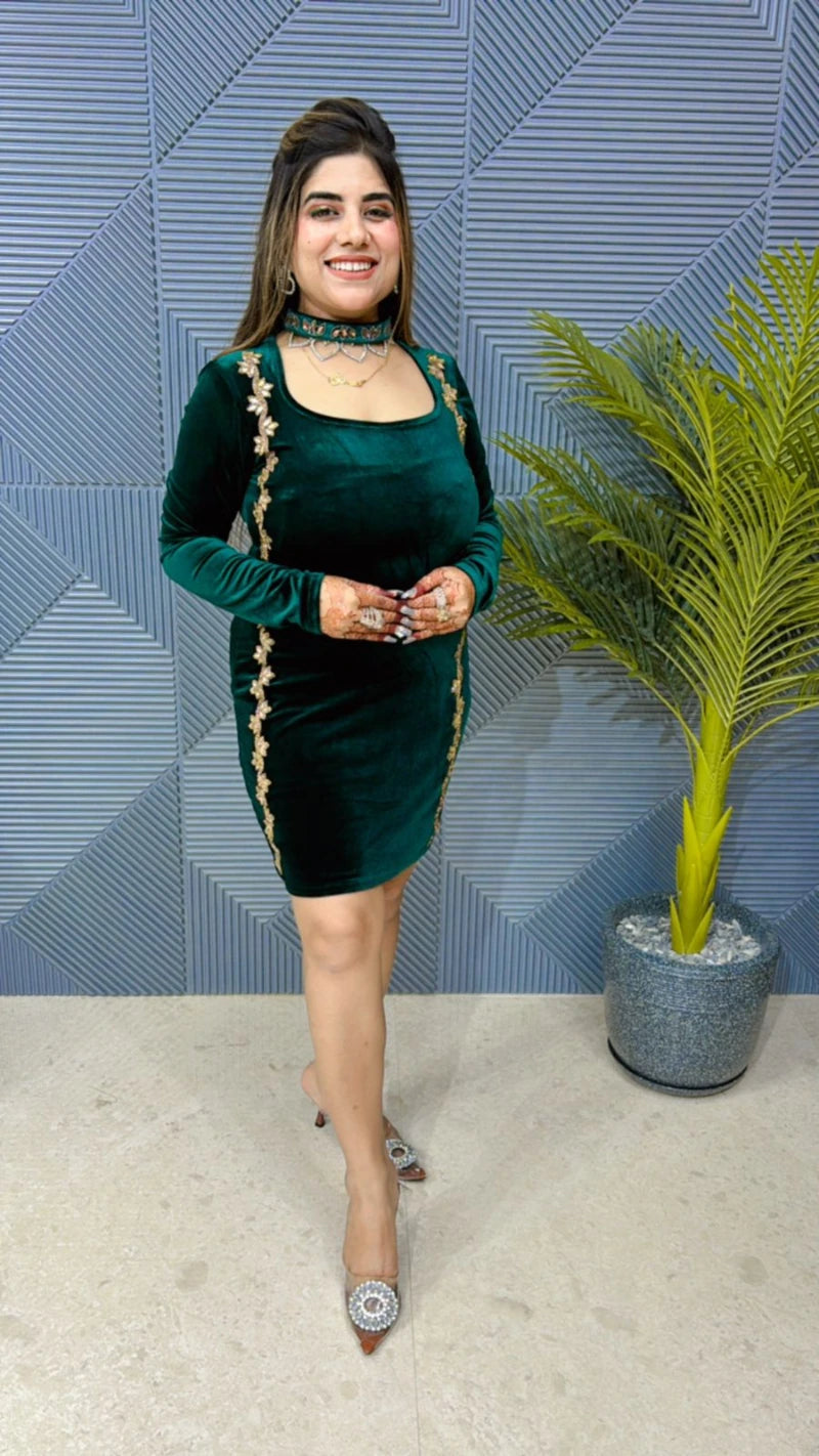 Premium Partywear Choker Neck Velvet Dress GGR686